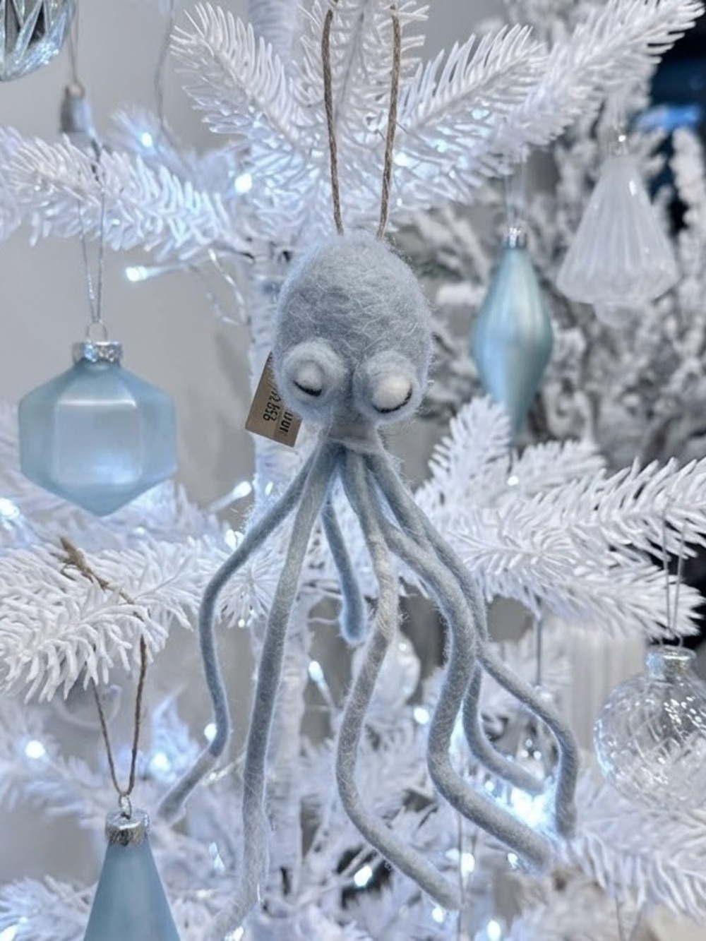 Hand-Felted Wool Octopus Hanging Ornament – Soft Dusty Blue / Grey